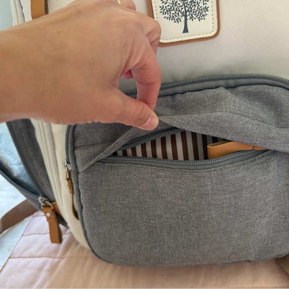 Parker Baby Diaper Backpack - Full Zip Diaper Bag with Insulated Pockets - Cream - Picture 3 of 11